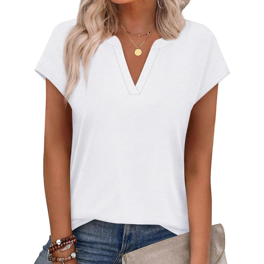 Notched Short Sleeve T-Shirt White / S Apparel and Accessories