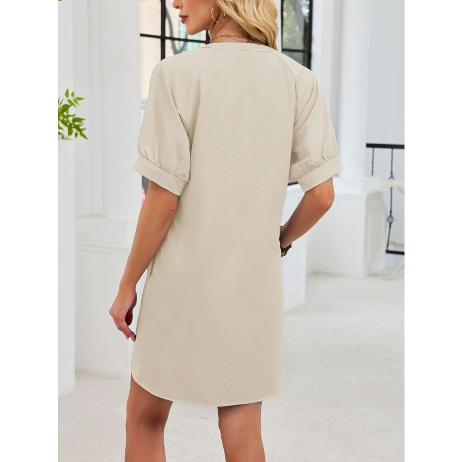 Notched Short Sleeve Tie Waist Dress Apparel and Accessories
