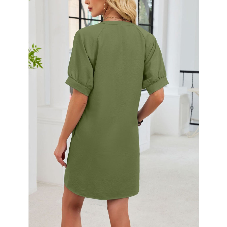 Notched Short Sleeve Tie Waist Dress Apparel and Accessories