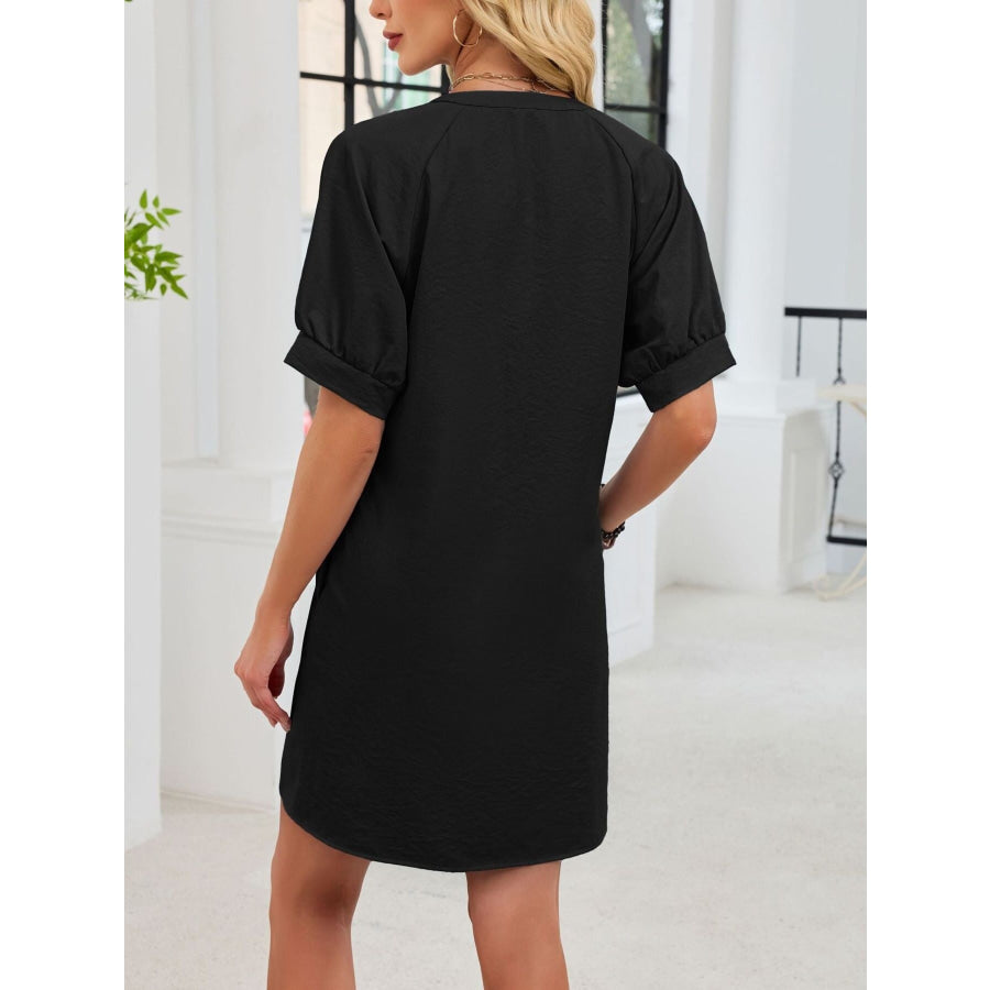 Notched Short Sleeve Tie Waist Dress Apparel and Accessories
