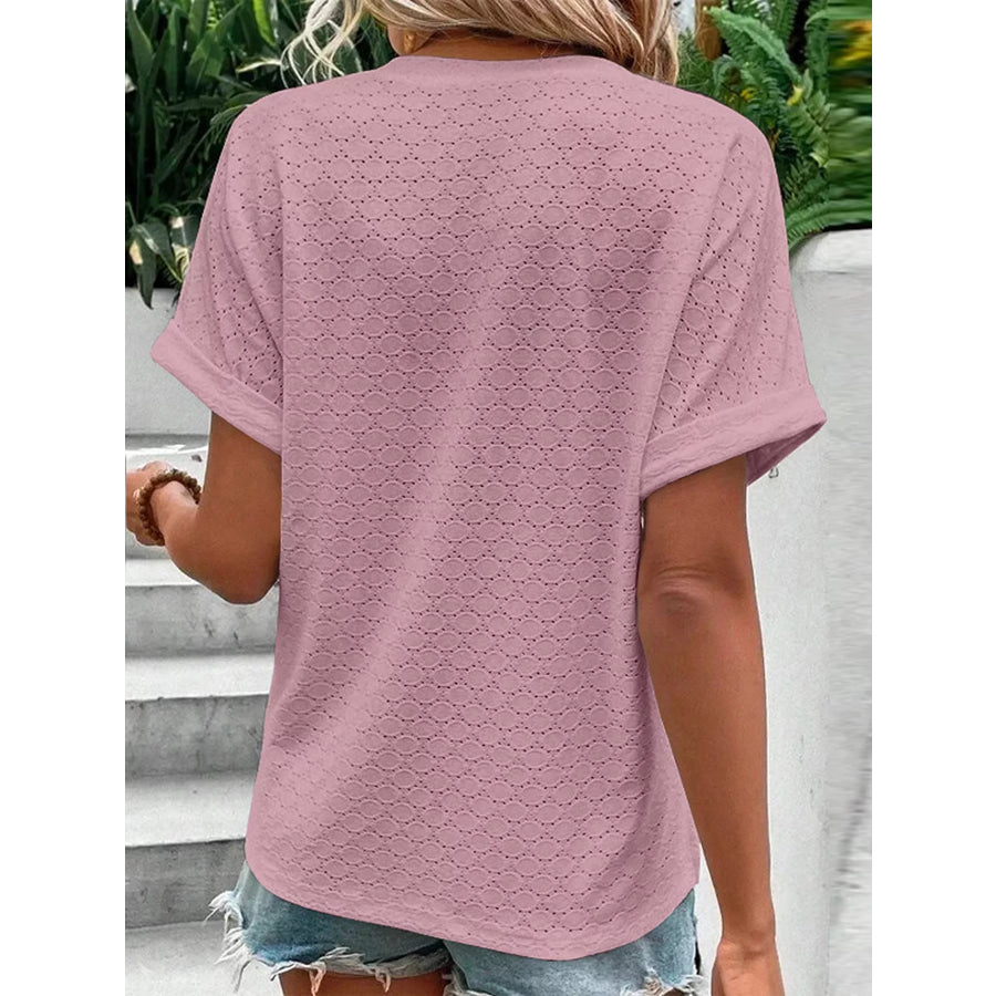 Notched Short Sleeve Top Apparel and Accessories