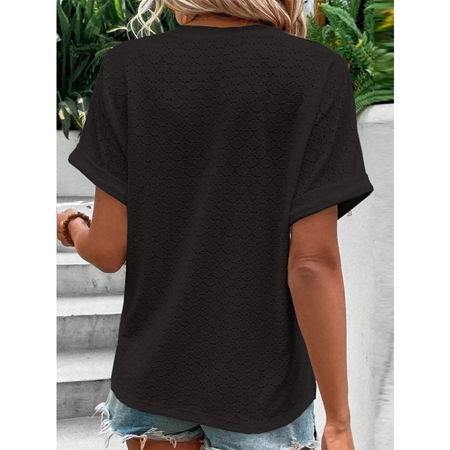 Notched Short Sleeve Top Apparel and Accessories