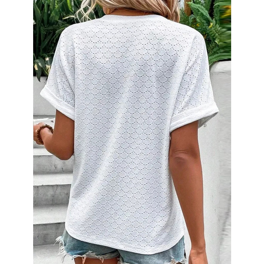Notched Short Sleeve Top Apparel and Accessories