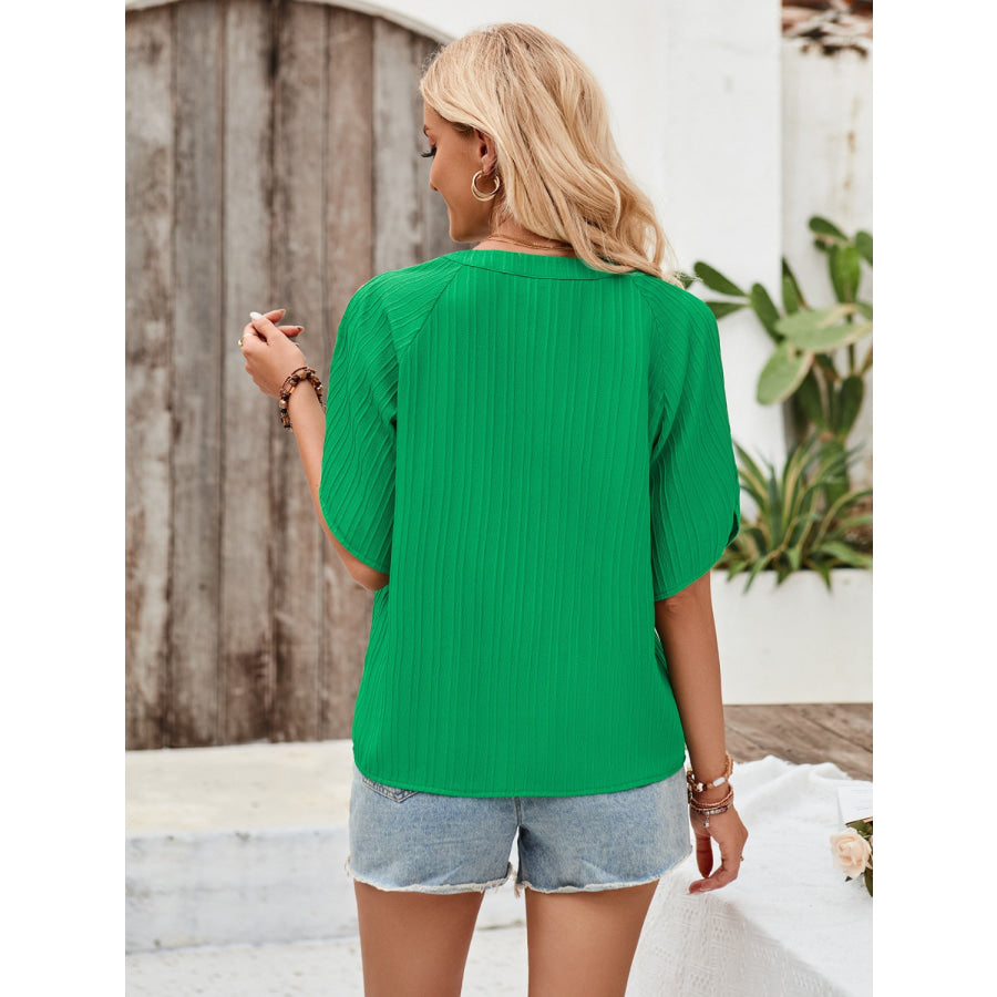 Notched Slit Half Sleeve Blouse Apparel and Accessories