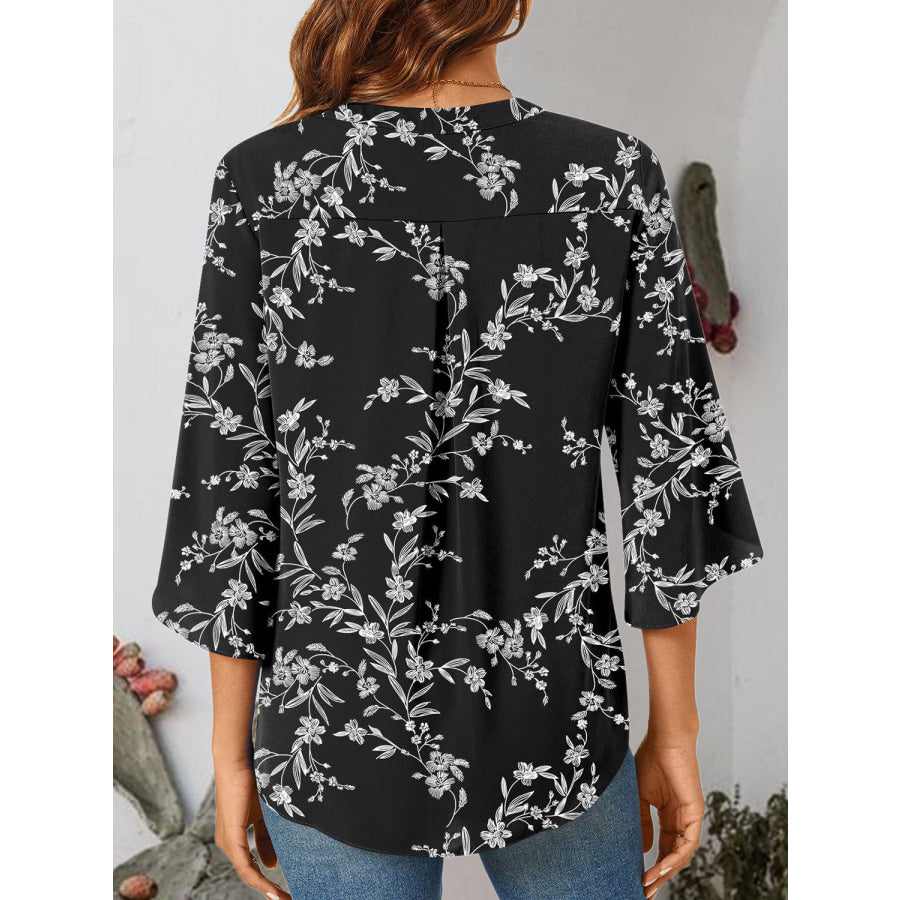 Notched Slit Half Sleeve Blouse Apparel and Accessories