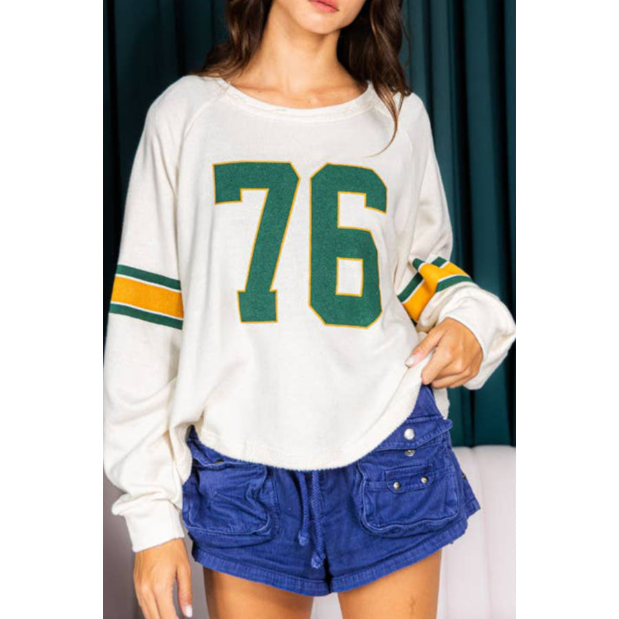 Number 76 Round Neck Long Sleeve Top White / S Apparel and Accessories