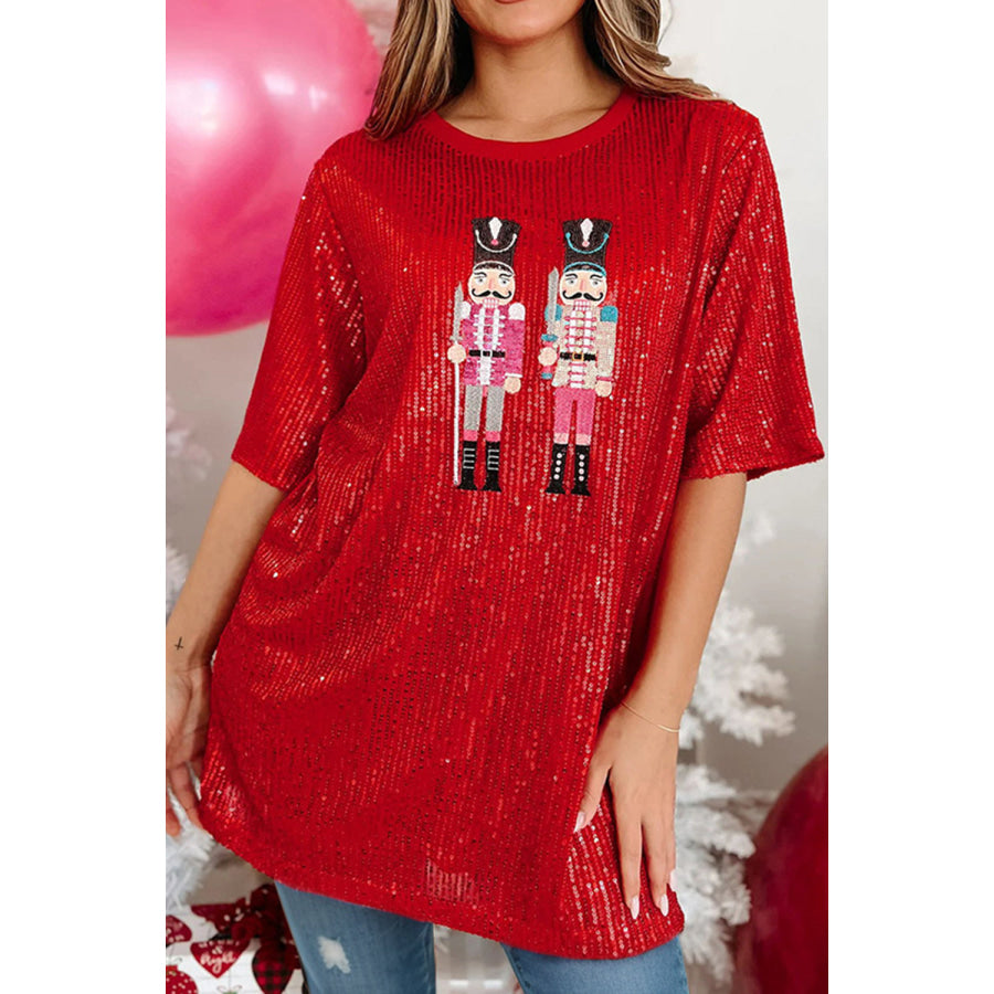 Nutcracker Round Neck Half Sleeve T-Shirt Deep Red / S Apparel and Accessories