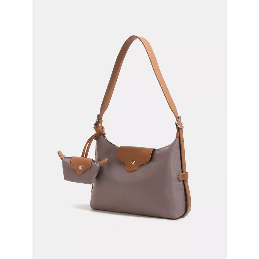 Nylon Hobo Shoulder Bag with Coin Purse Gray / ONESIZE Apparel and Accessories