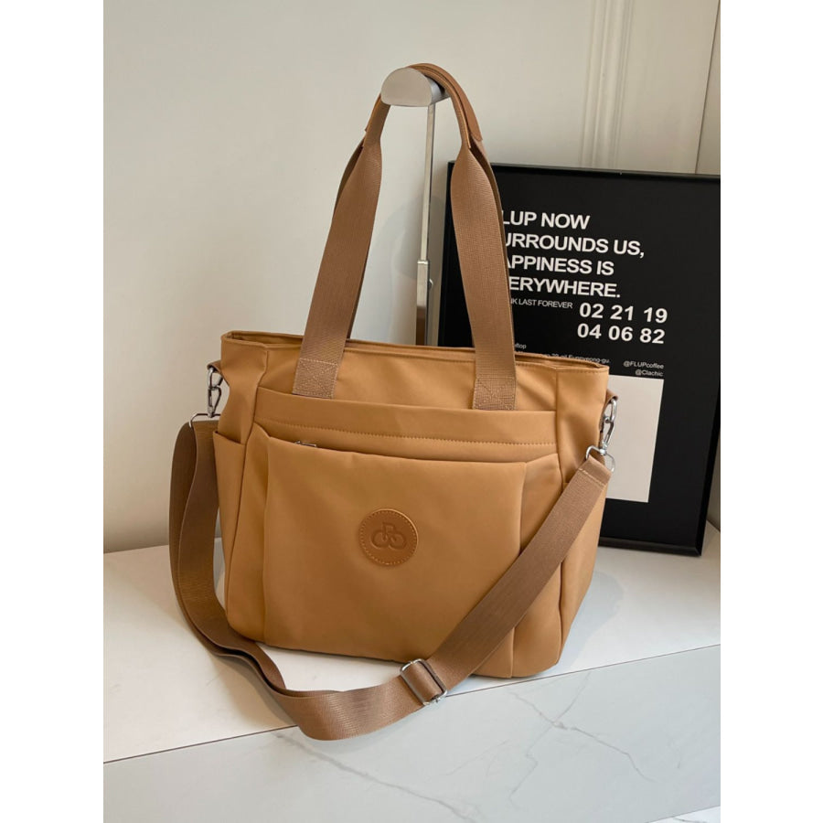 Nylon Solid Color Tote Bag Camel / One Size Apparel and Accessories