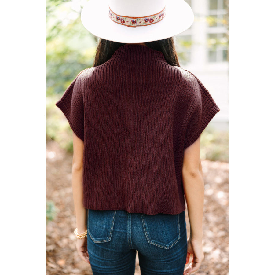 Oatmeal Patch Pocket Ribbed Knit Short Sleeve Sweater Sweaters & Cardigans/Short Sleeve Sweaters