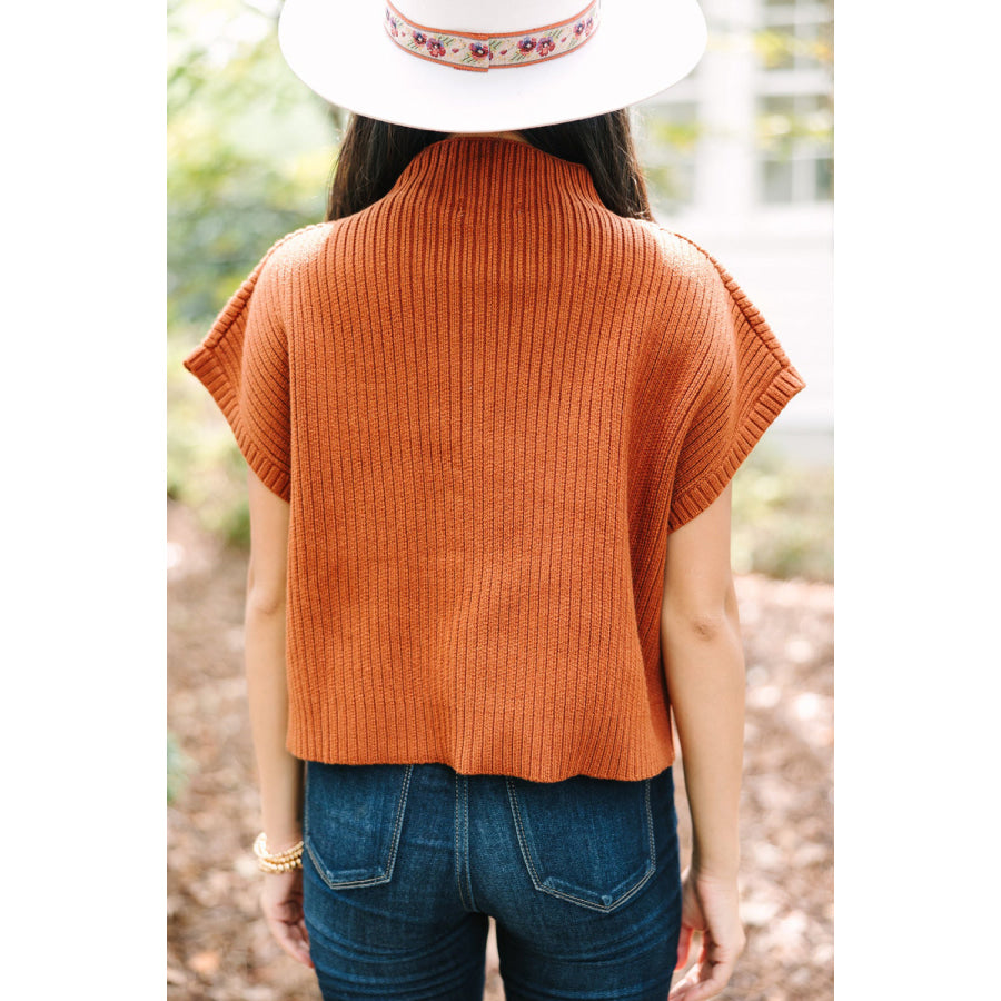 Oatmeal Patch Pocket Ribbed Knit Short Sleeve Sweater Sweaters & Cardigans/Short Sleeve Sweaters