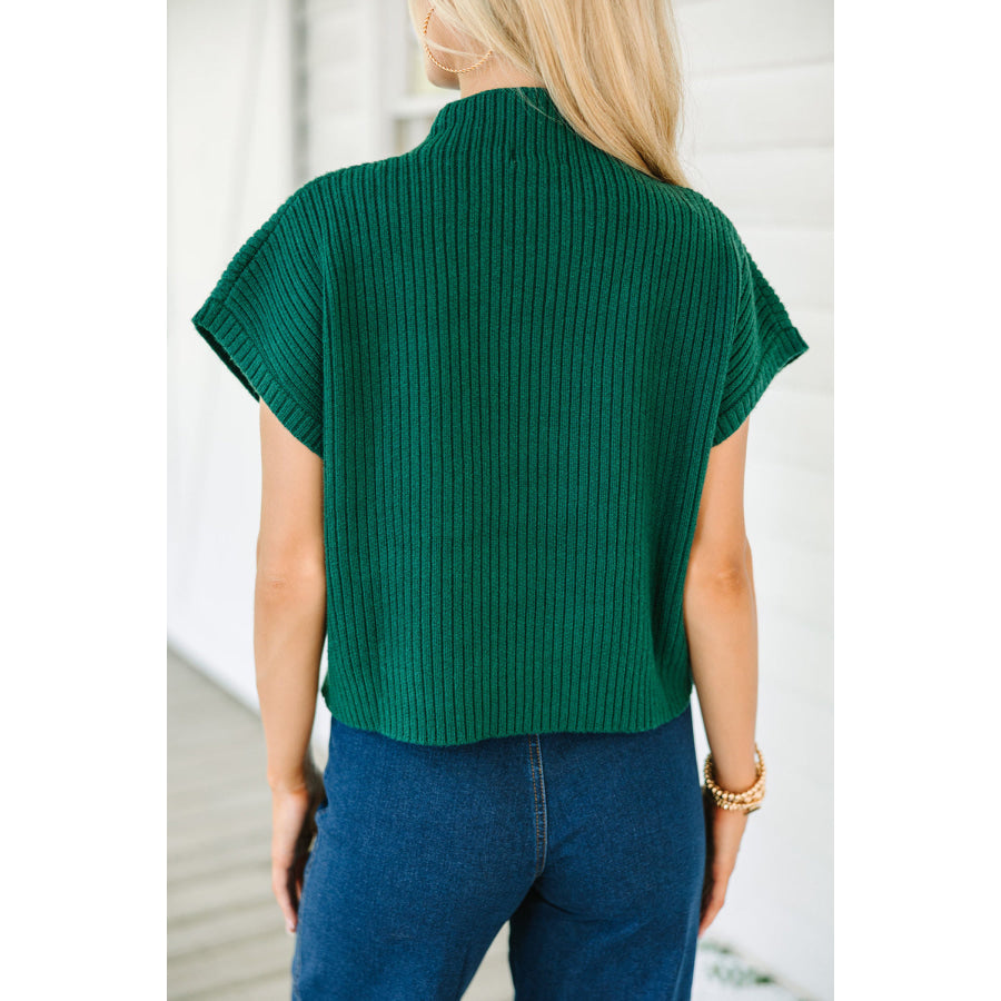 Oatmeal Patch Pocket Ribbed Knit Short Sleeve Sweater Sweaters & Cardigans/Short Sleeve Sweaters
