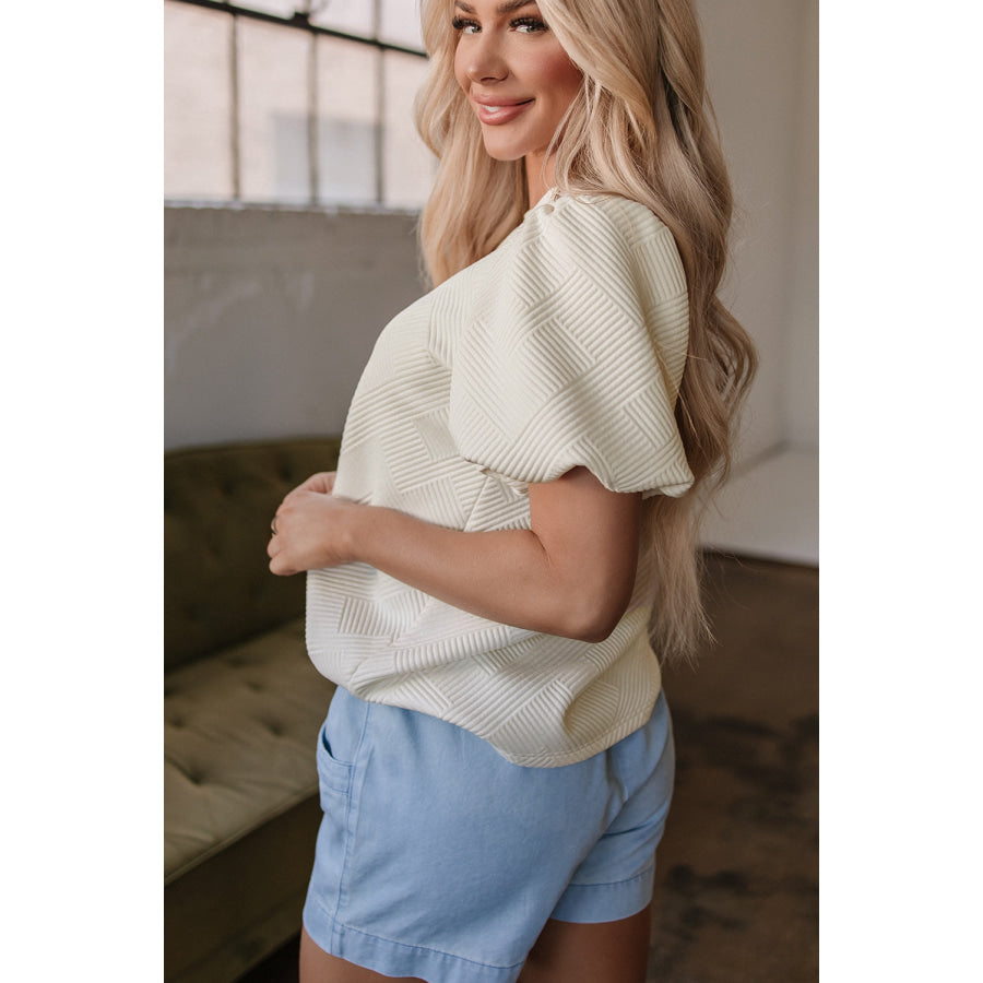 Oatmeal Textured Puff Sleeve T-shirt Tops/Tops & Tees