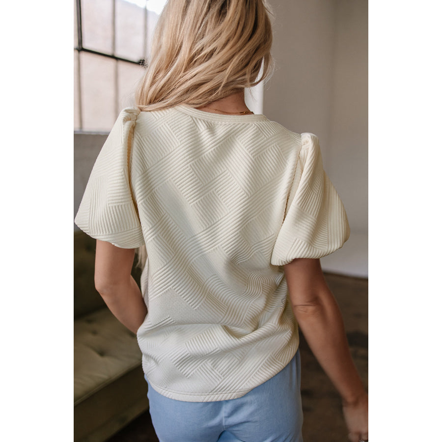 Oatmeal Textured Puff Sleeve T-shirt Tops/Tops & Tees