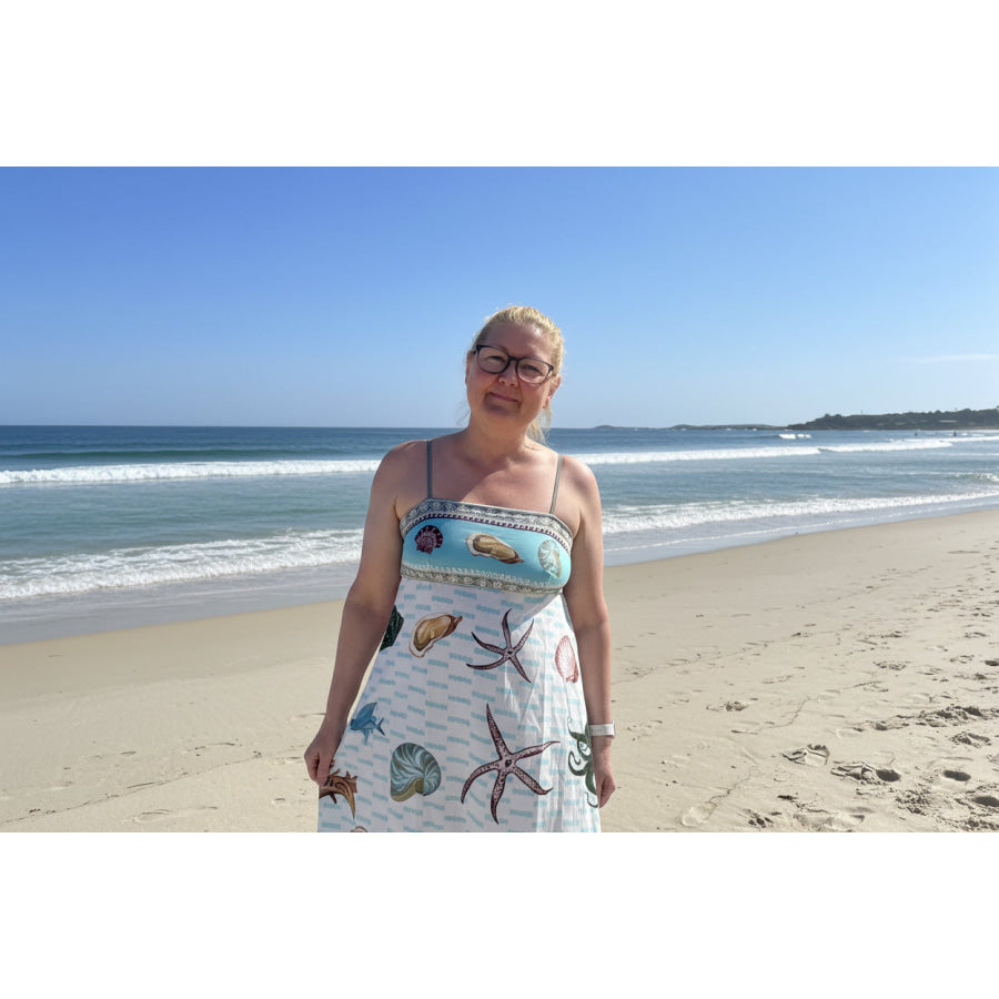 Ocean Print Spaghetti Strap Midi Dress Apparel and Accessories