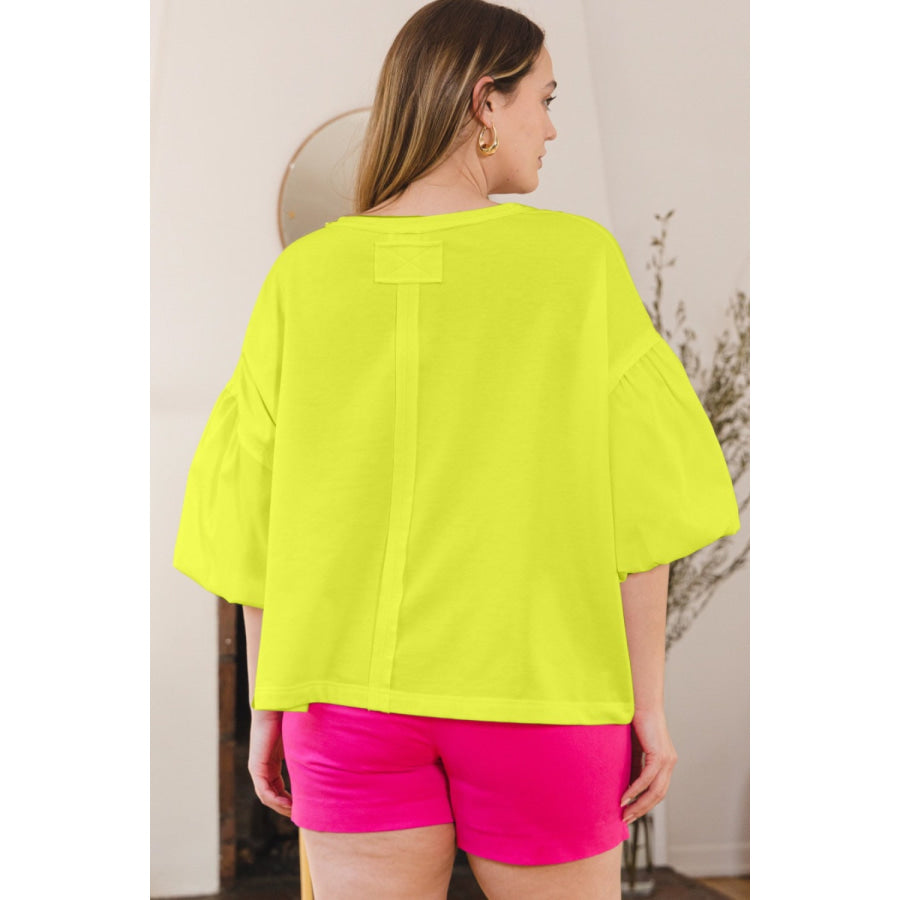 ODDI Full Size Flower Embroidery Detail T - Shirt Limelight / S Apparel and Accessories