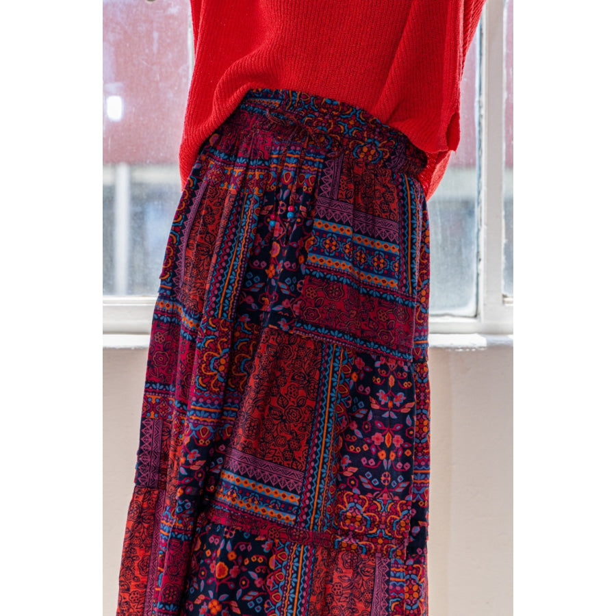 ODDI Full Size Printed Tiered Maxi Skirt Apparel and Accessories