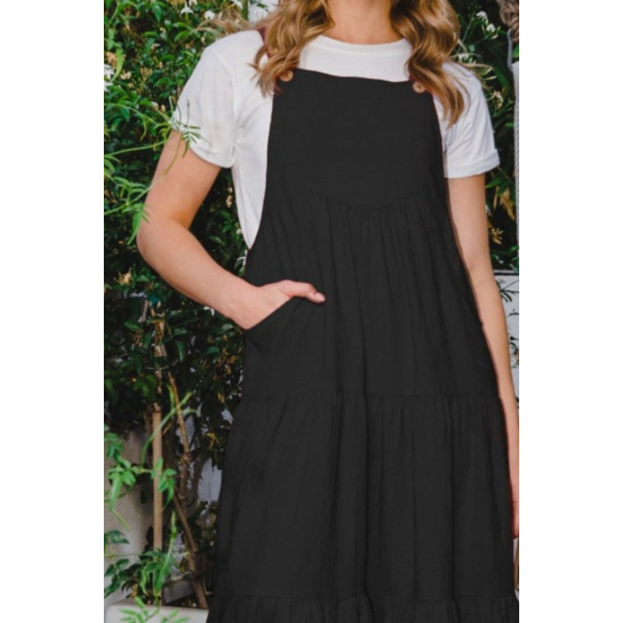 ODDI Full Size Sleeveless Tiered Midi Dress Apparel and Accessories