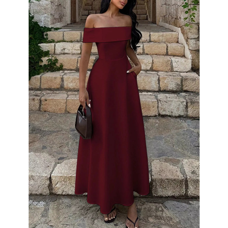 Off-Shoulder A-Line Maxi Dress Apparel and Accessories