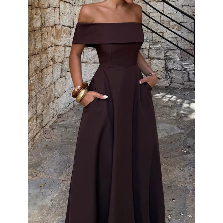 Off-Shoulder A-Line Maxi Dress Apparel and Accessories