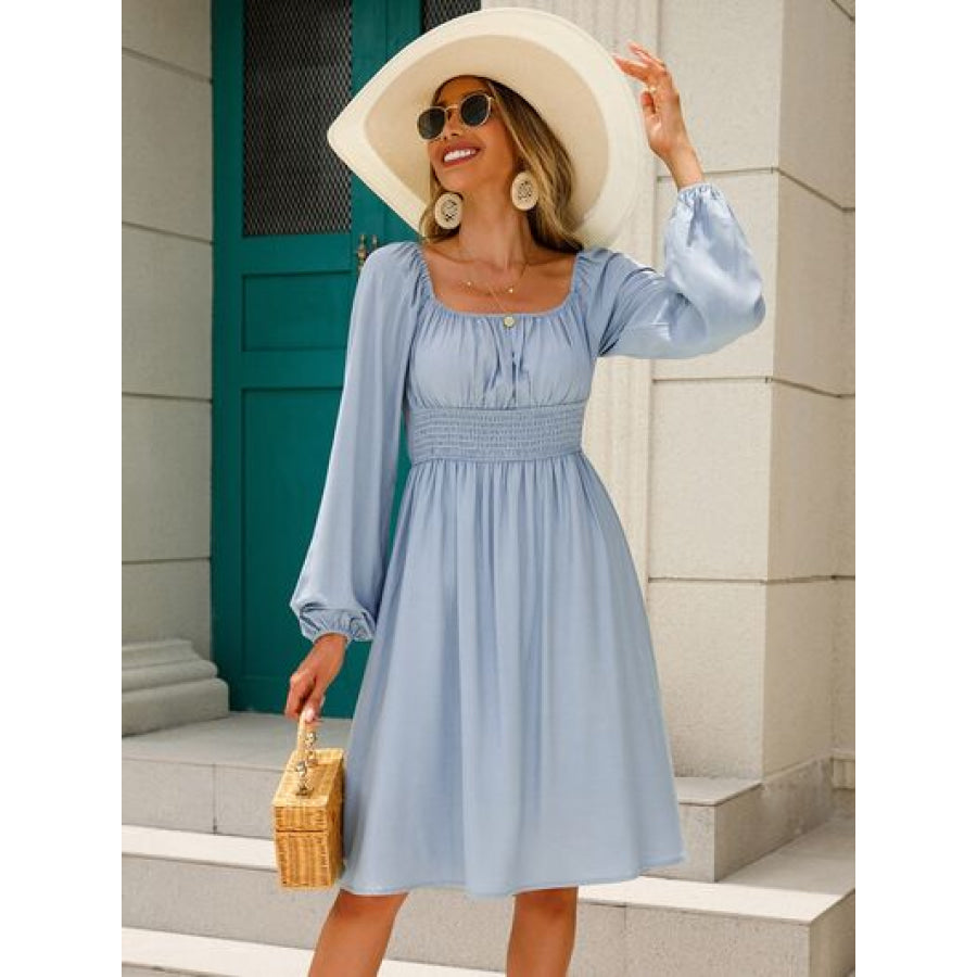 Off - Shoulder Balloon Sleeve Smocked Dress Clothing