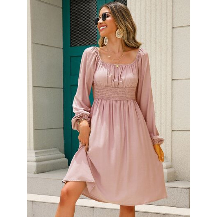 Off - Shoulder Balloon Sleeve Smocked Dress Clothing