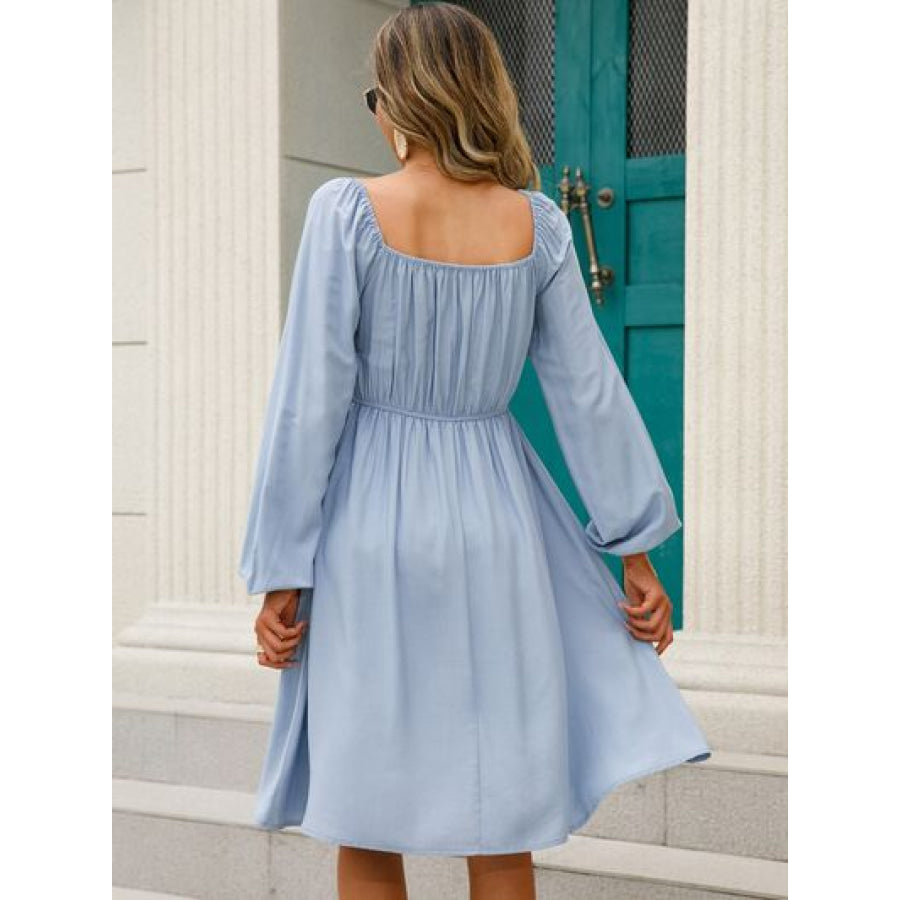 Off - Shoulder Balloon Sleeve Smocked Dress Clothing