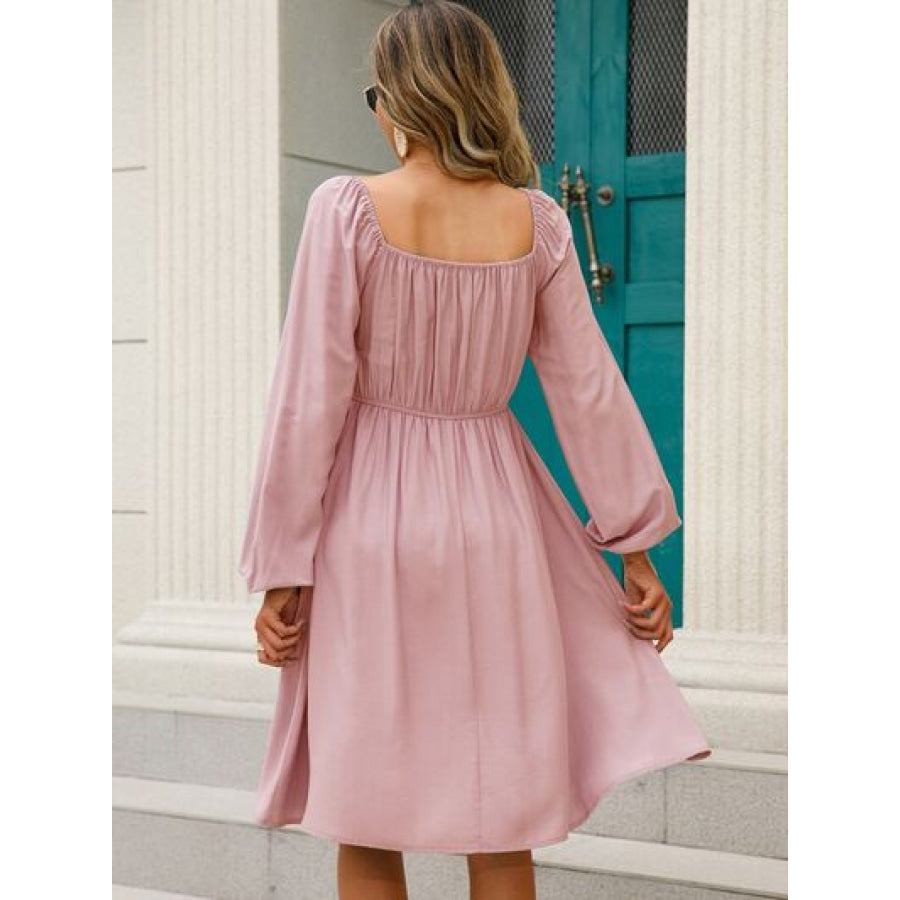 Off - Shoulder Balloon Sleeve Smocked Dress Peach / S Clothing