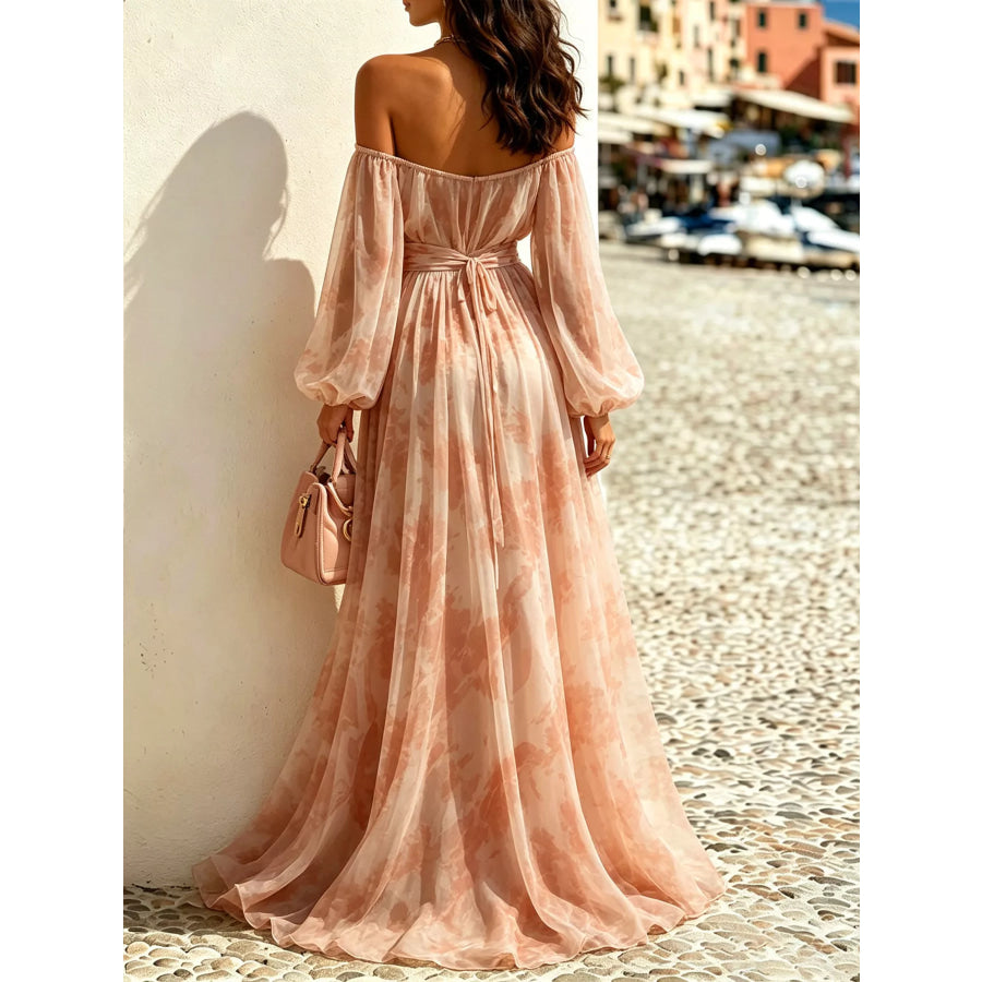 Off-Shoulder Balloon Sleeves Maxi Dress Apparel and Accessories