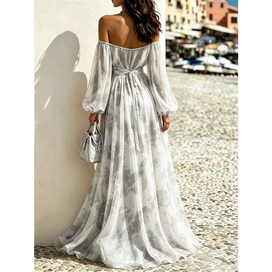 Off-Shoulder Balloon Sleeves Maxi Dress Apparel and Accessories
