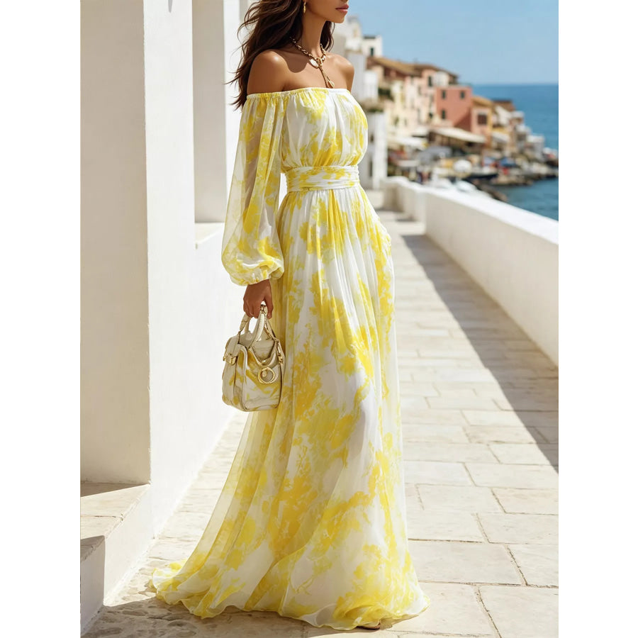 Off-Shoulder Balloon Sleeves Maxi Dress Apparel and Accessories