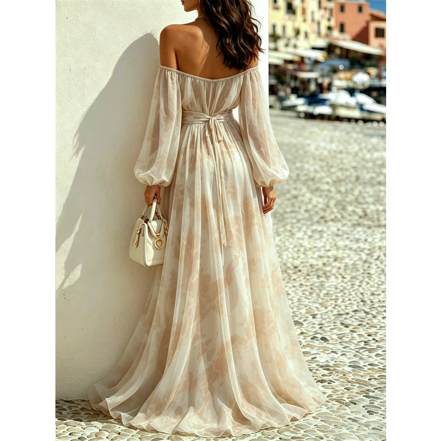 Off-Shoulder Balloon Sleeves Maxi Dress Apparel and Accessories