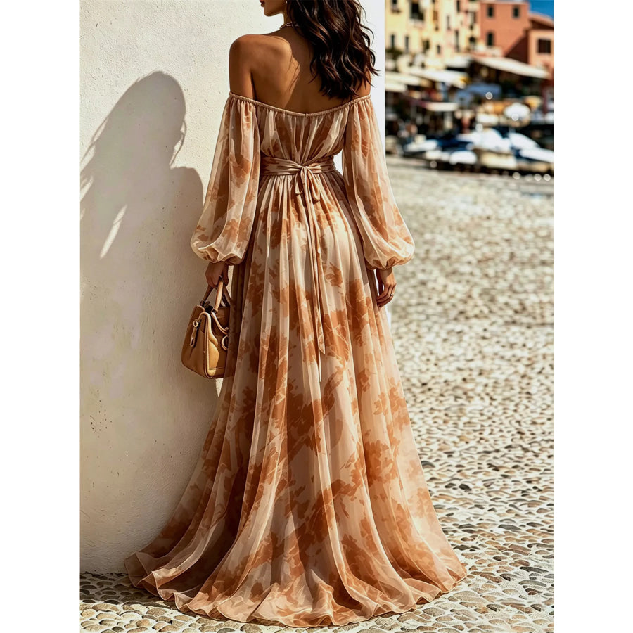 Off-Shoulder Balloon Sleeves Maxi Dress Apparel and Accessories