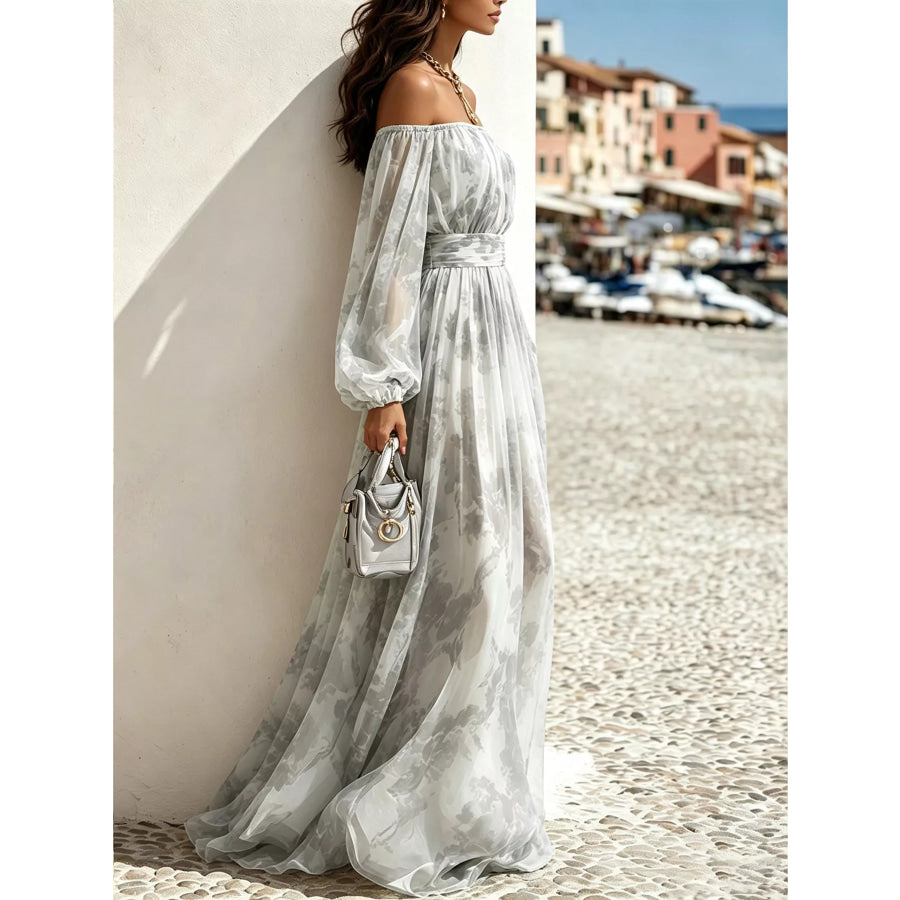 Off-Shoulder Balloon Sleeves Maxi Dress Apparel and Accessories