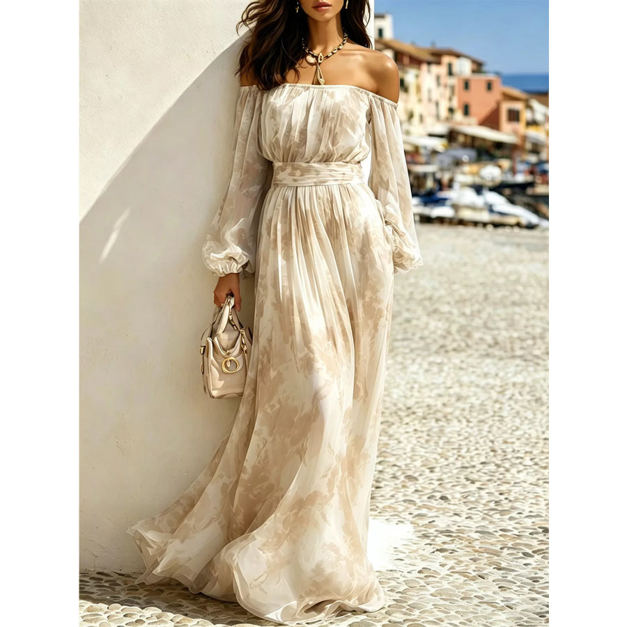 Off-Shoulder Balloon Sleeves Maxi Dress Eggshell / S Apparel and Accessories