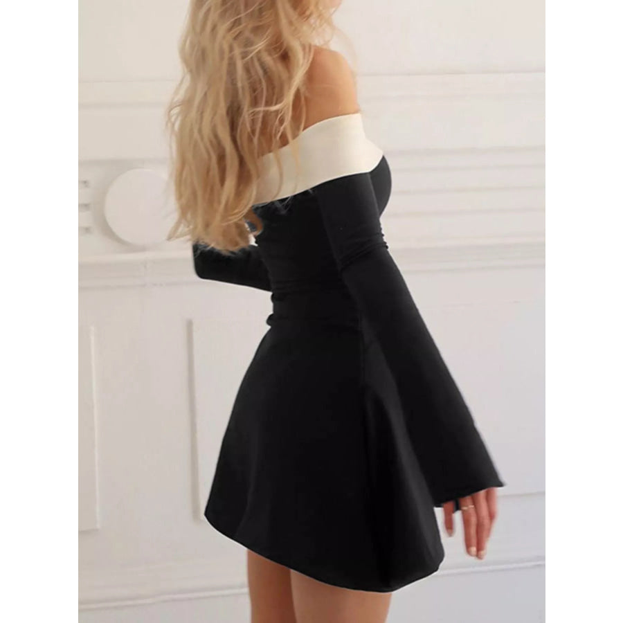 Off-Shoulder Bell Sleeve Mini Dress Apparel and Accessories