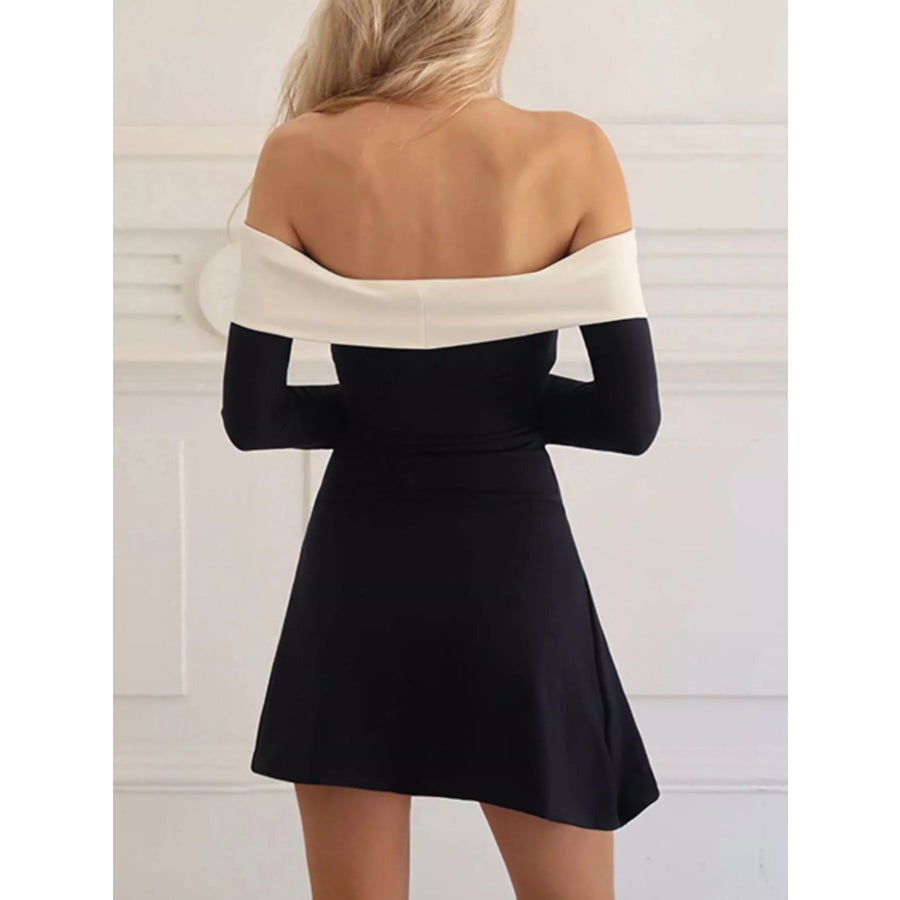 Off-Shoulder Bell Sleeve Mini Dress Apparel and Accessories