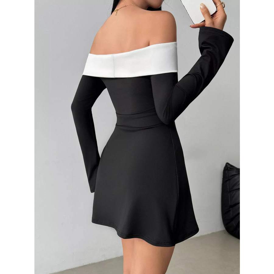 Off-Shoulder Bell Sleeve Mini Dress Apparel and Accessories