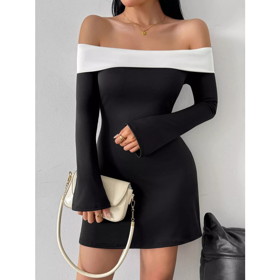 Off-Shoulder Bell Sleeve Mini Dress Apparel and Accessories