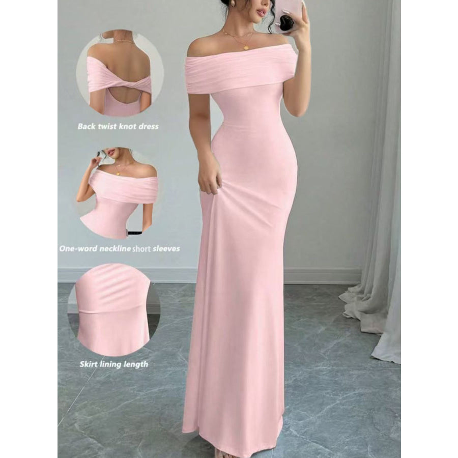 Off-Shoulder Bodycon Maxi Dress Pink / S Apparel and Accessories