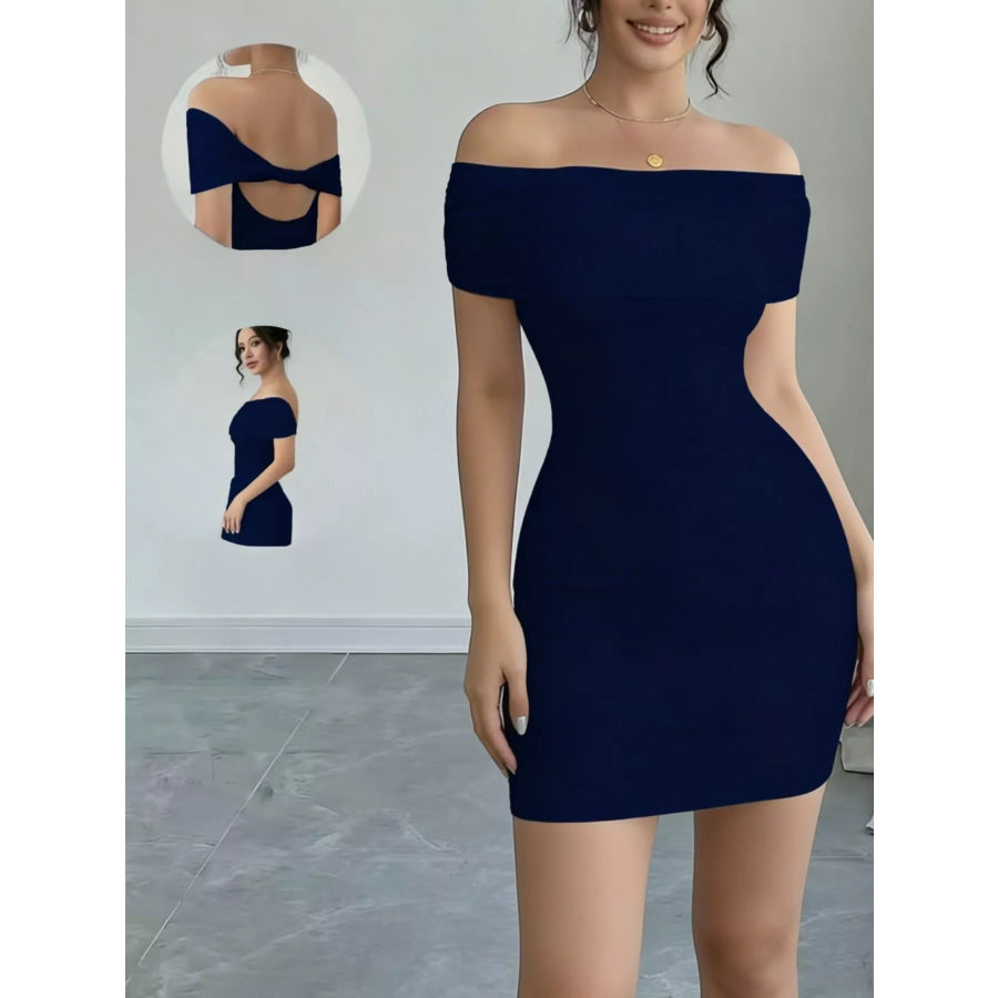 Off-Shoulder Bodycon Mini Dress Navy Blue / S Apparel and Accessories