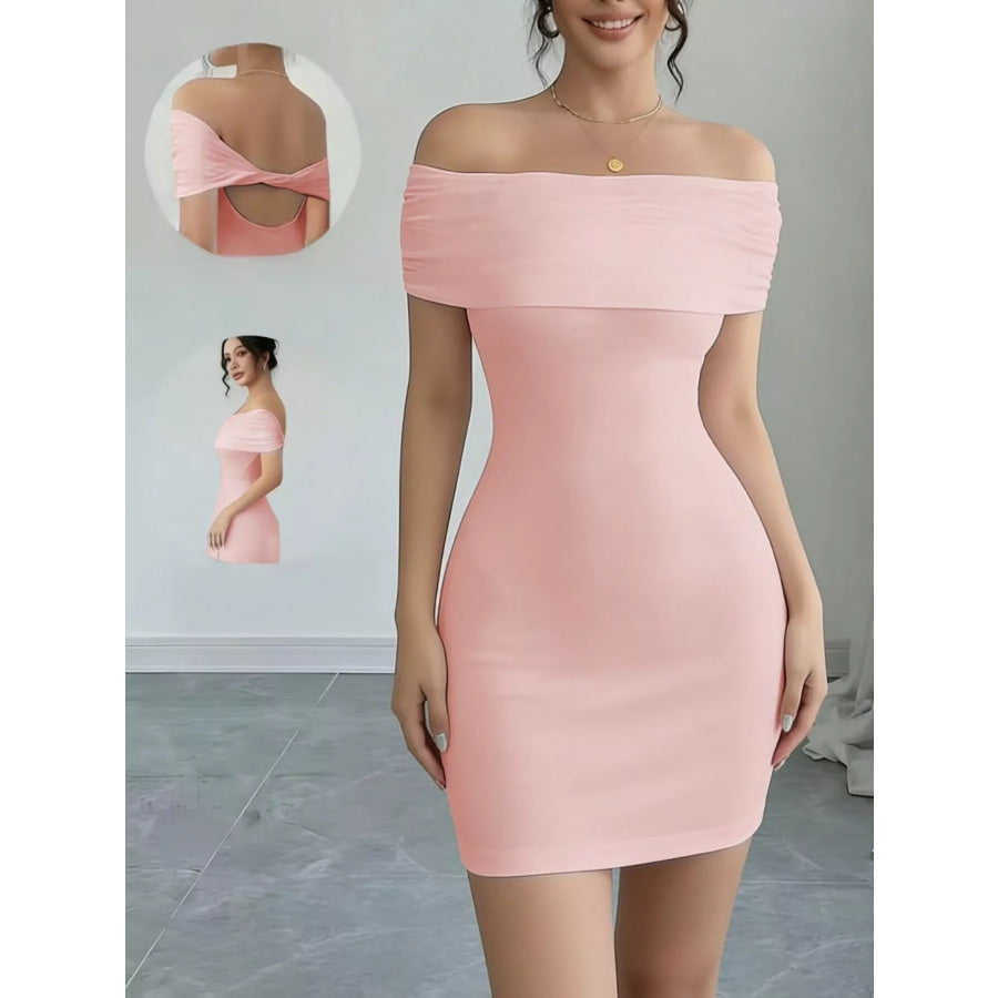 Off-Shoulder Bodycon Mini Dress Pink / S Apparel and Accessories