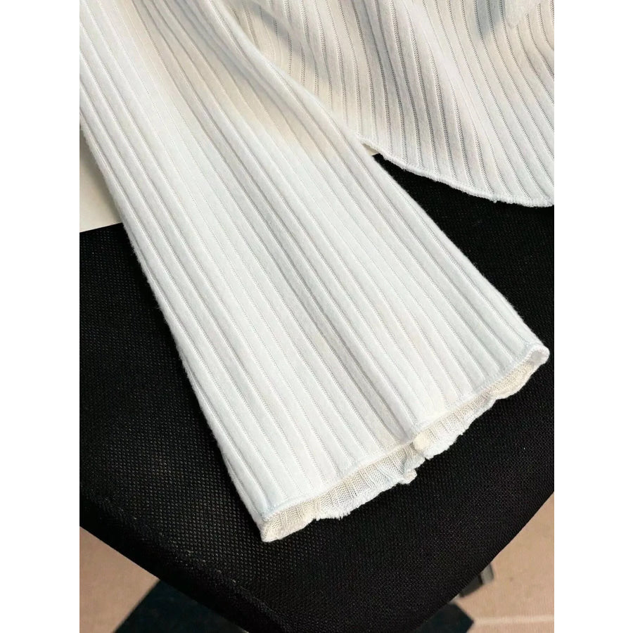 Off-Shoulder Bowknot Ribbed Knit T-Shirt Apparel and Accessories