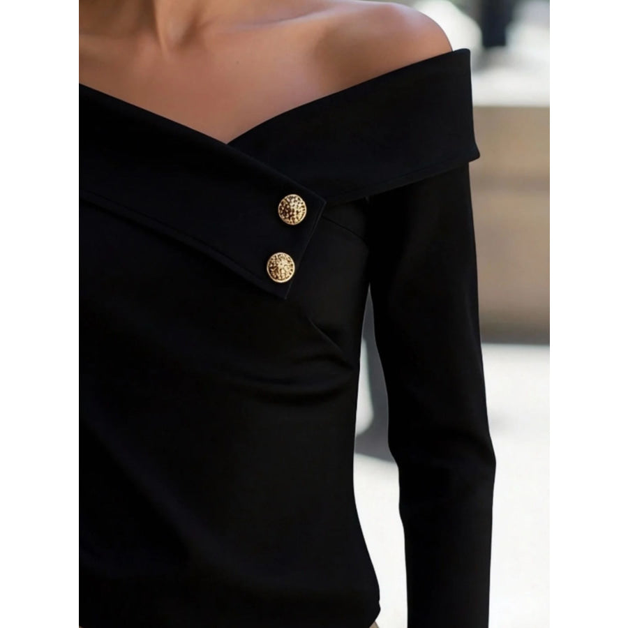 Off-Shoulder Button Decor Blouse Apparel and Accessories