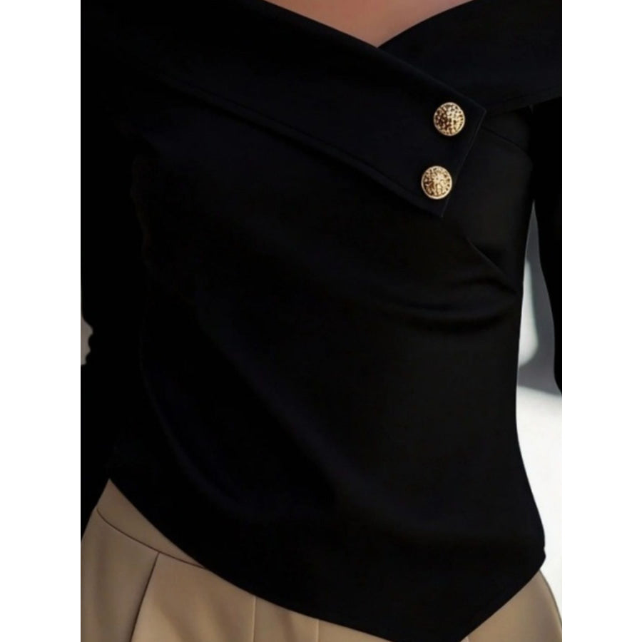 Off-Shoulder Button Decor Blouse Apparel and Accessories