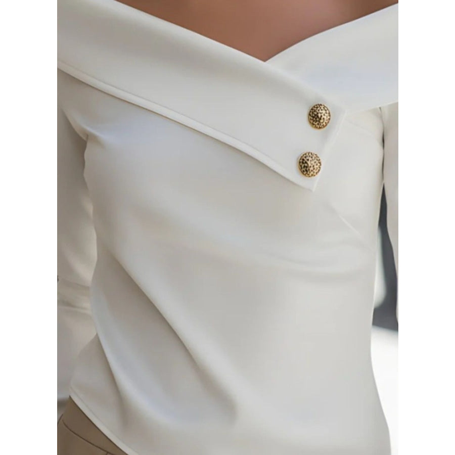 Off-Shoulder Button Decor Blouse Apparel and Accessories