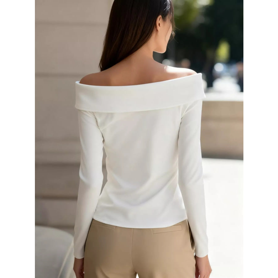 Off-Shoulder Button Detail Blouse Apparel and Accessories