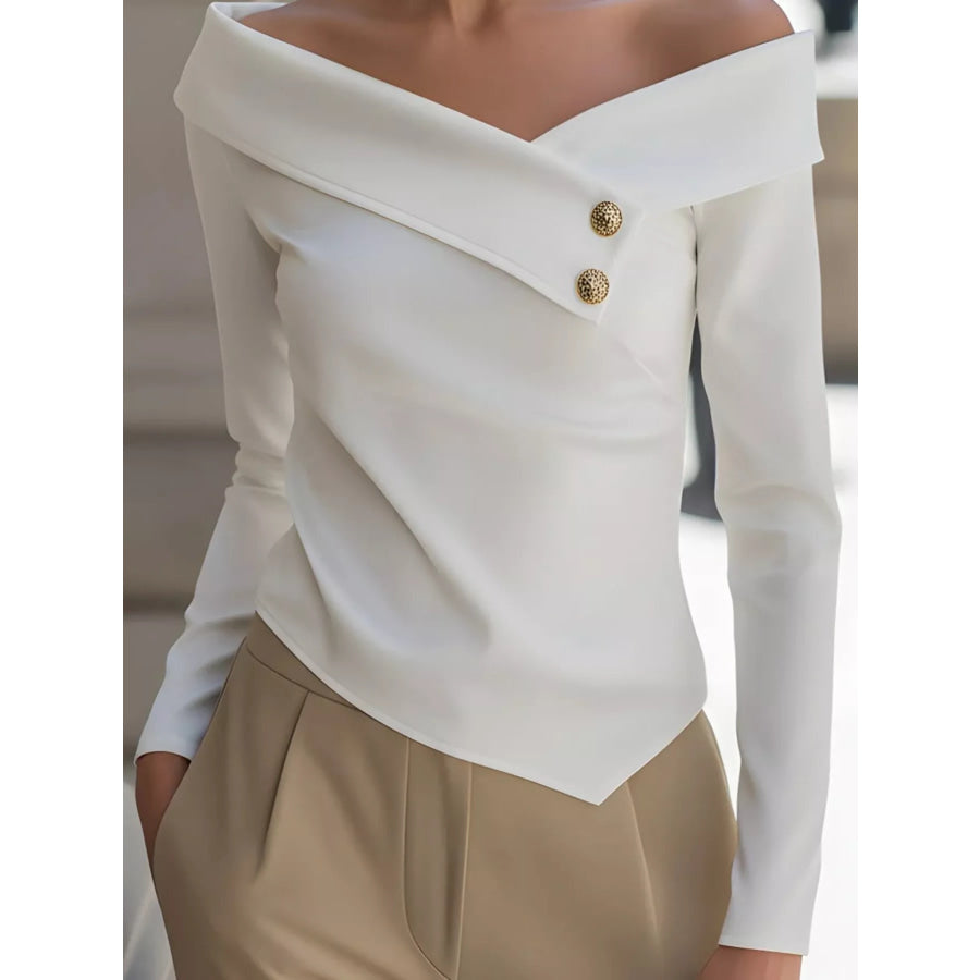 Off-Shoulder Button Detail Blouse White / S Apparel and Accessories