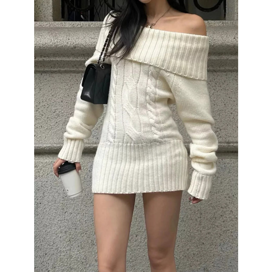 Off-Shoulder Cable Knit Sweater Dress Apparel and Accessories