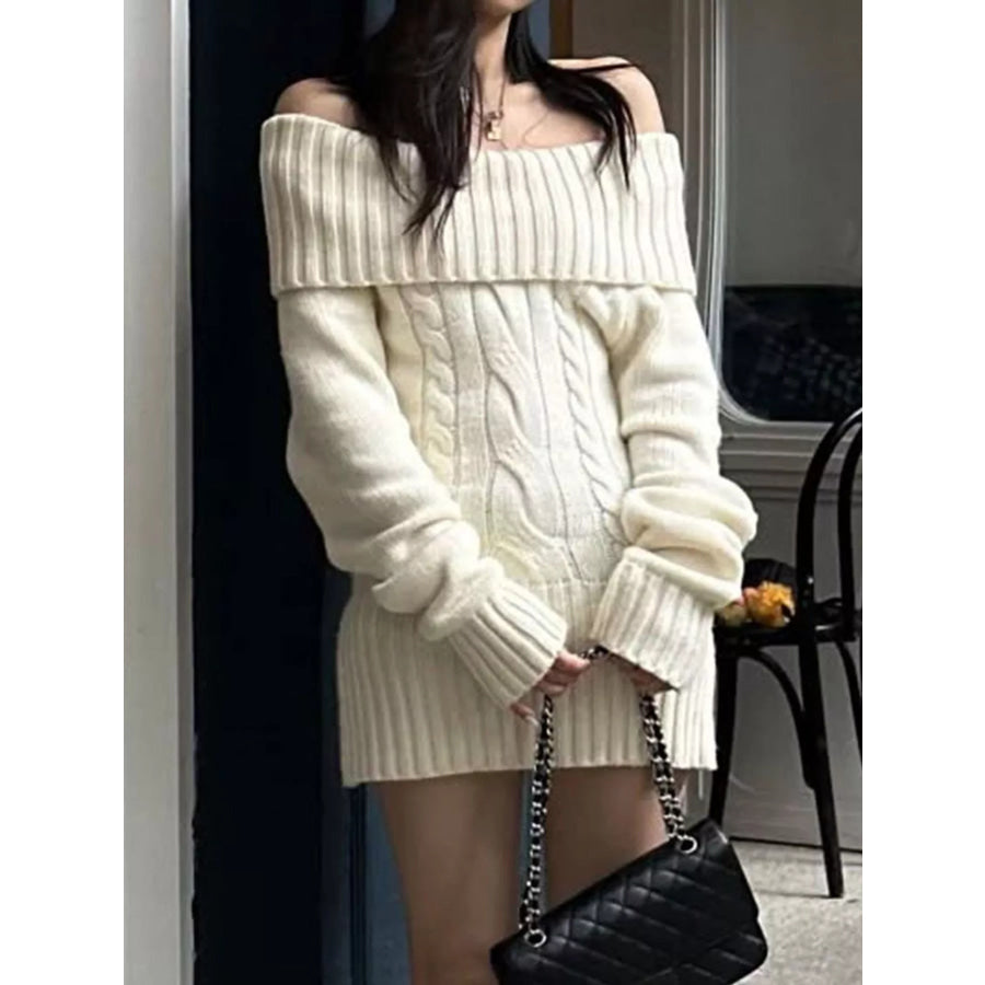 Off-Shoulder Cable Knit Sweater Dress Apparel and Accessories